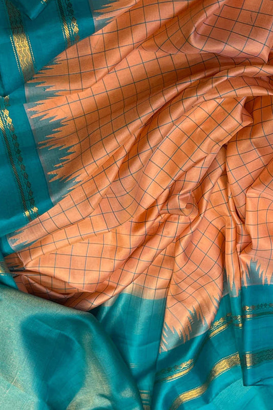 Vibrant Orange Gadwal Silk Saree - Handloom Beauty - Luxurion World