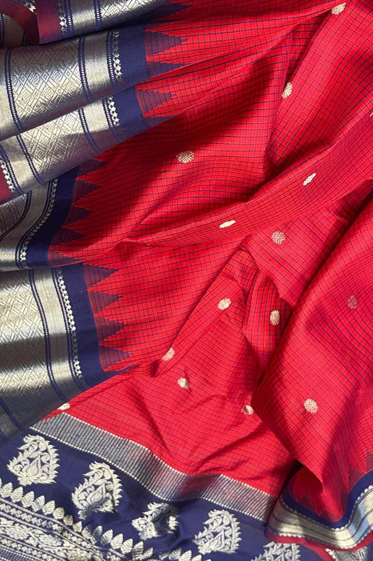 Exquisite Red Gadwal Handloom Silk Saree - Pure Elegance - Luxurion World