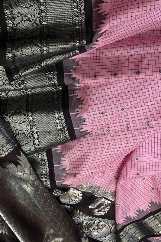 Stunning Pink Gadwal Handloom Silk Saree - Luxurion World