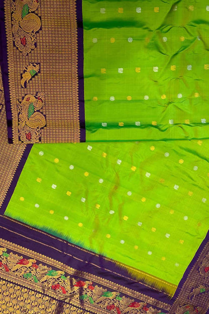 Ethically made Green Silk Saree from Gadwal Handloom - Luxurion World