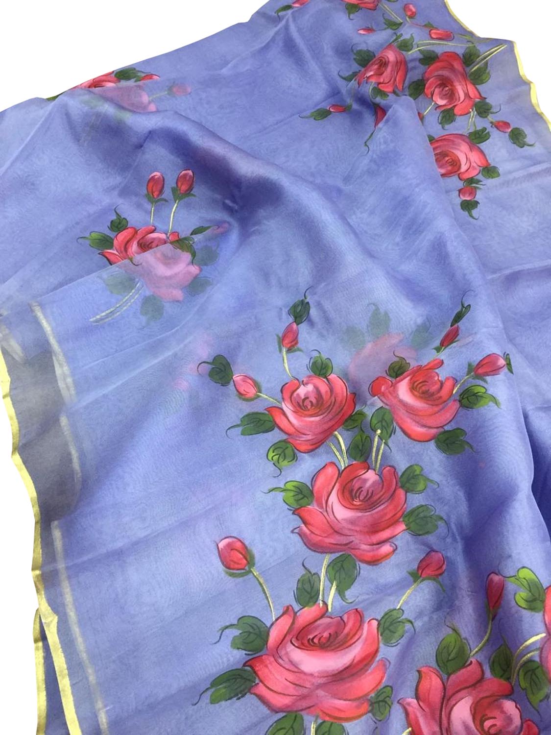 Mauvish Hand Painted Floral Pure Silk Chiffon Saree | Floral painting,  Fabric painting on clothes, Fabric painting