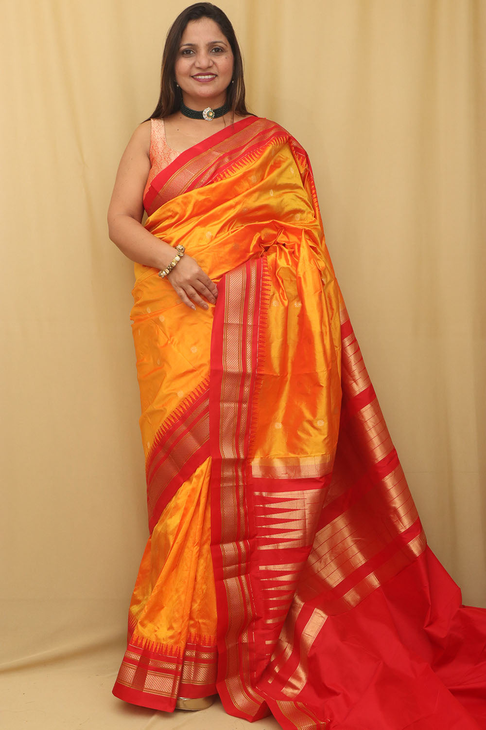 Vibrant Orange Shot Ilkal Pure Silk Saree - Luxurion World