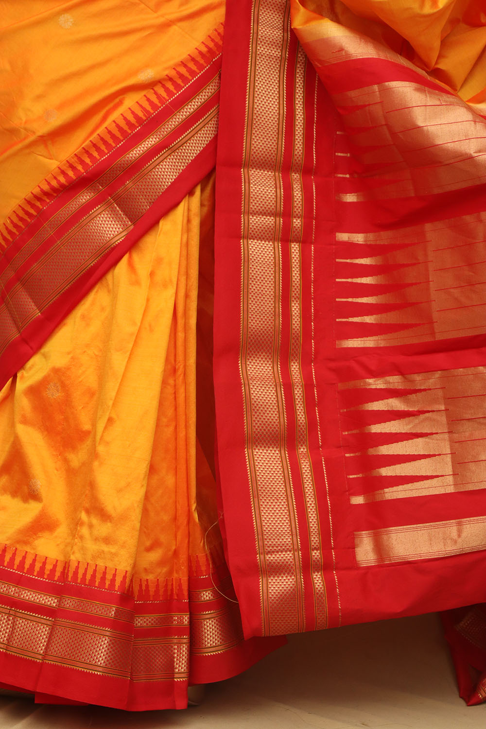 Vibrant Orange Shot Ilkal Pure Silk Saree - Luxurion World