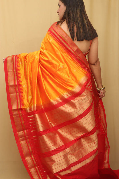 Vibrant Orange Shot Ilkal Pure Silk Saree - Luxurion World