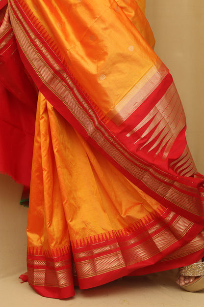 Vibrant Orange Shot Ilkal Pure Silk Saree - Luxurion World