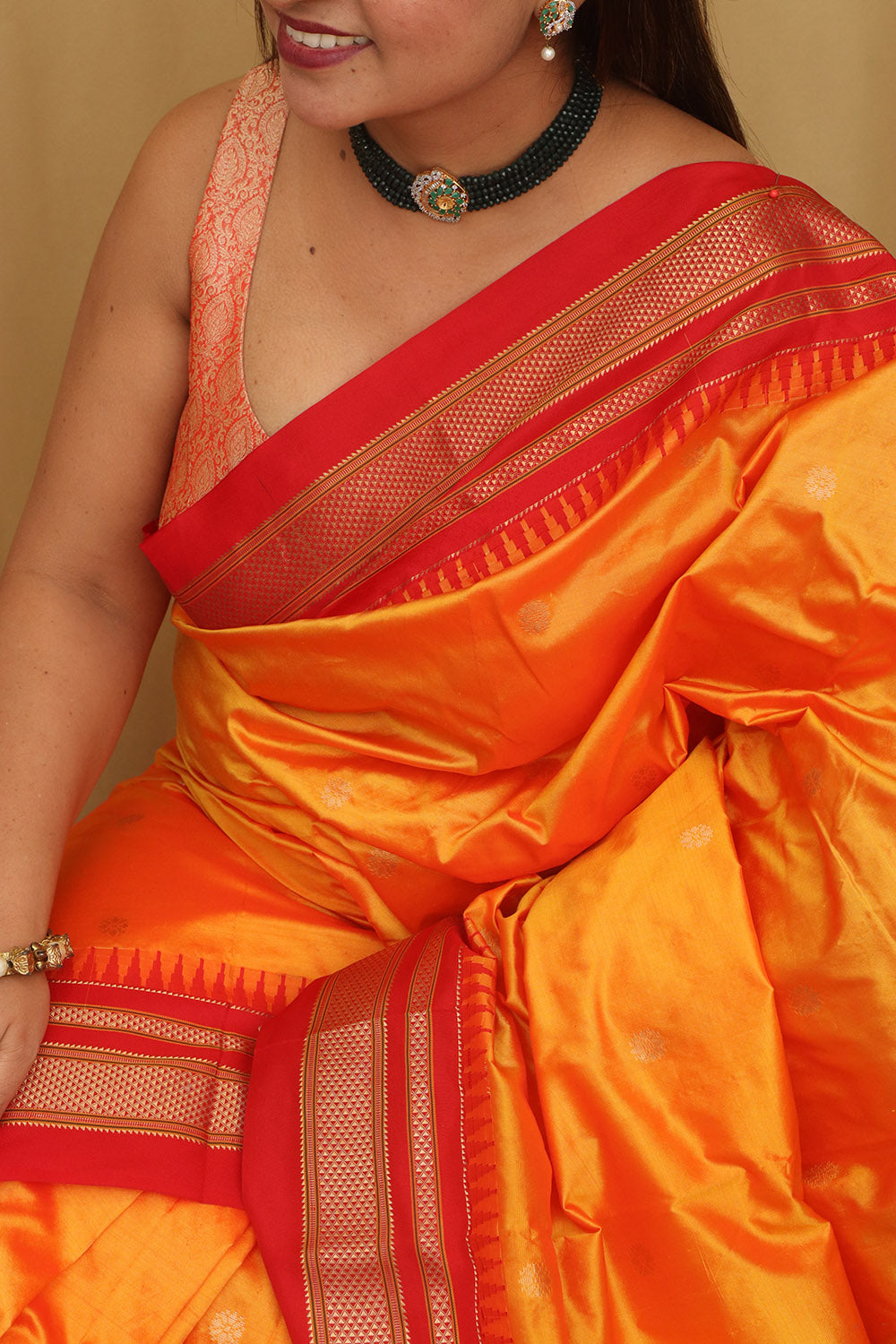 Vibrant Orange Shot Ilkal Pure Silk Saree - Luxurion World