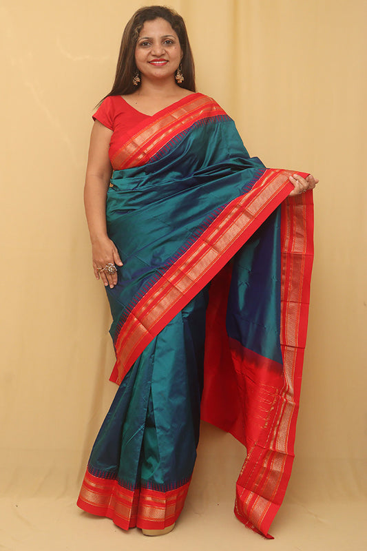 Blue Ilkal Handloom Pure Silk Saree - Luxurion World