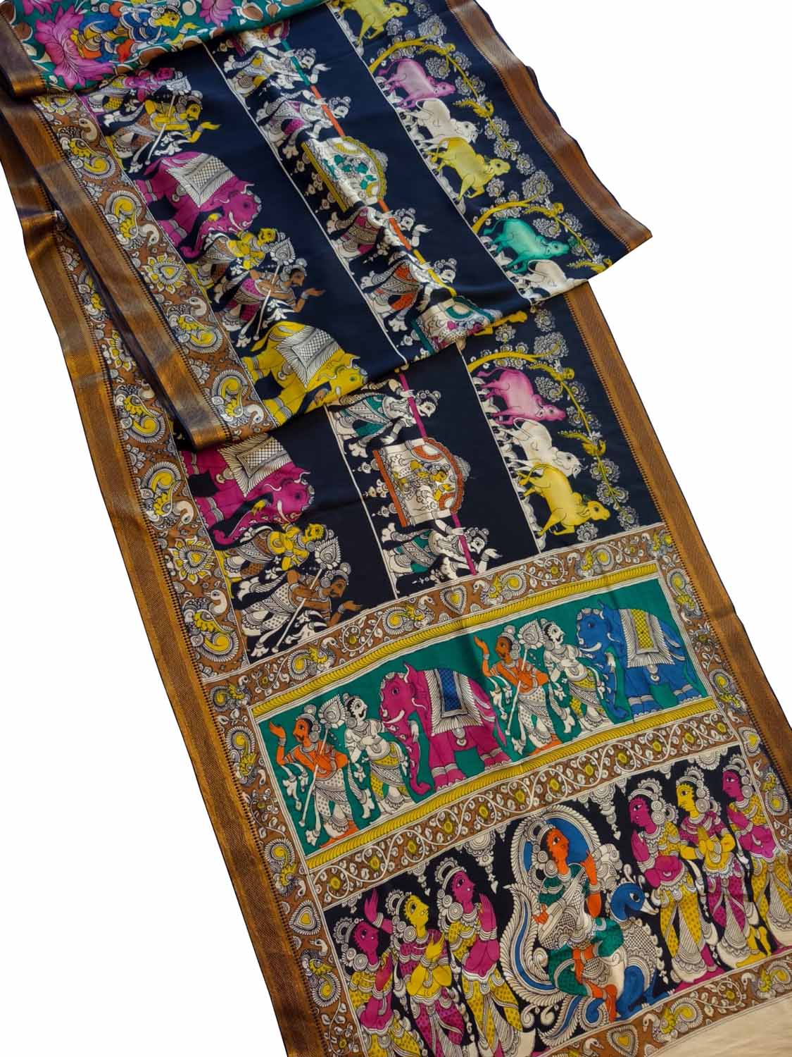 Hand Painted Multicolor Kalamkari Silk Saree - Luxurion World