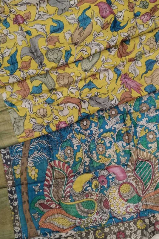 Exquisite Multicolor Kalamkari Tussar Silk Saree - Luxurion World