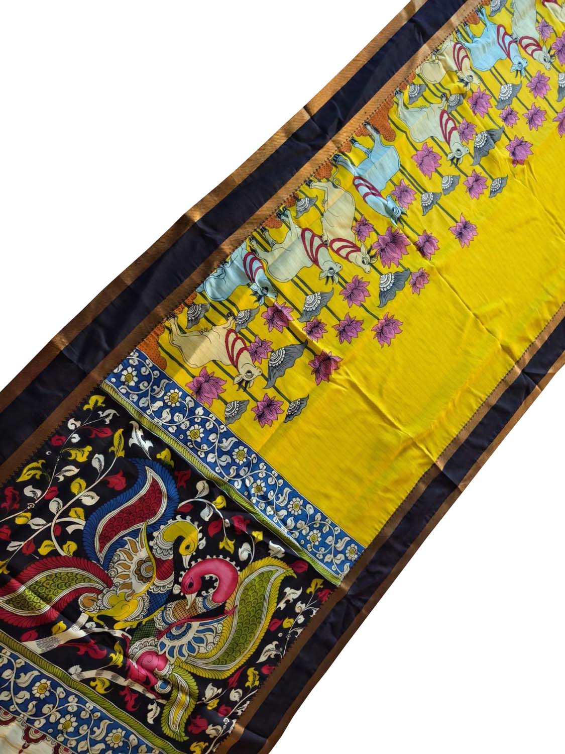 Exquisite Hand Painted Kalamkari Bangalore Silk Saree - Luxurion World