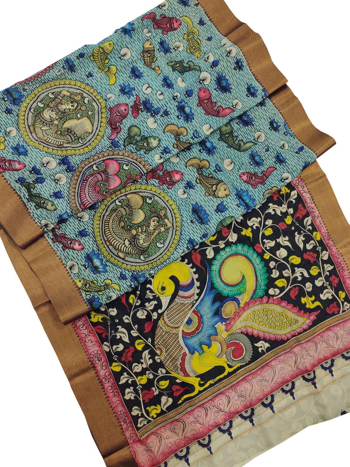 Vibrant Hand Painted Kalamkari Bangalore Silk Saree - Luxurion World