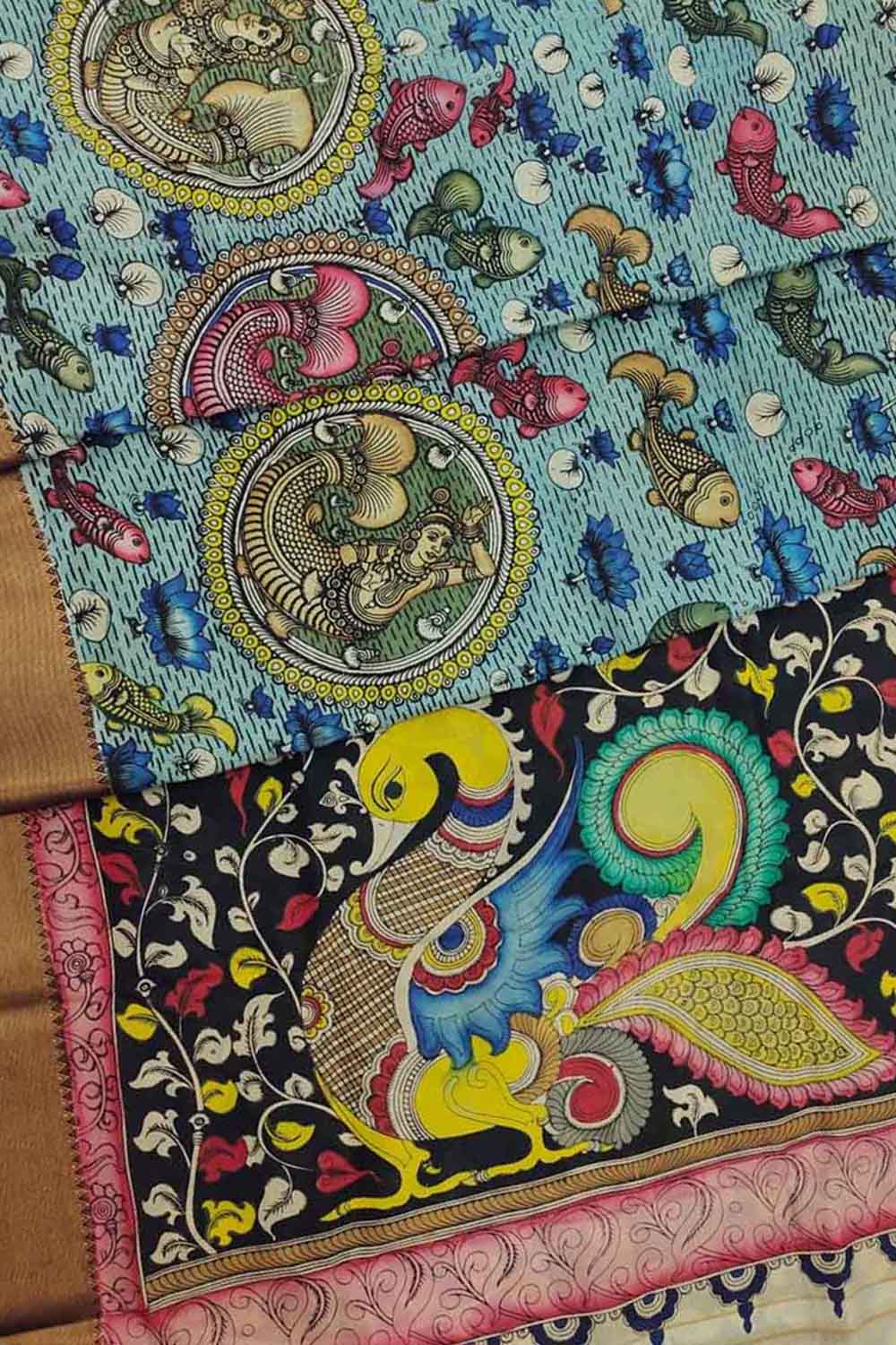 Vibrant Hand Painted Kalamkari Bangalore Silk Saree - Luxurion World