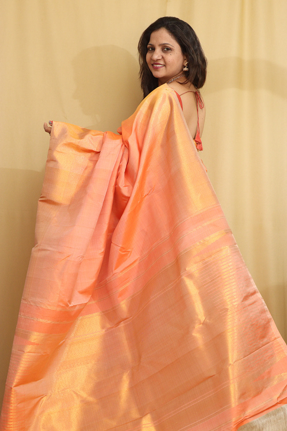 Radiant Orange Kanjeevaram Handloom Silk Saree - Pure Elegance - Luxurion World