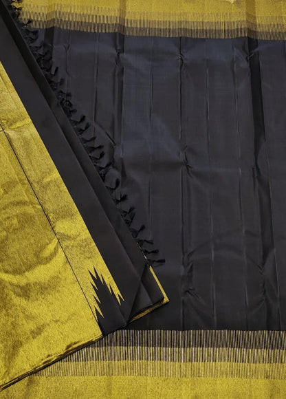 Opulent Black Handloom Kanjeevaram Pure Silk Saree - Luxurion World