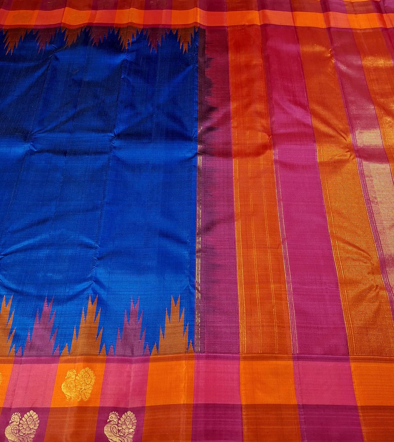 Regal Royal Blue Handloom Kanjeevaram Pure Silk Saree - Luxurion World