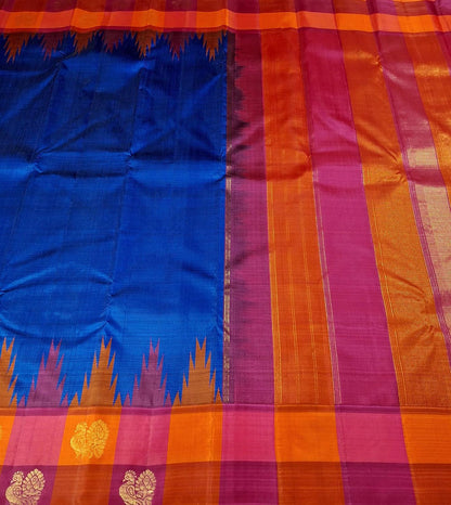 Regal Royal Blue Handloom Kanjeevaram Pure Silk Saree - Luxurion World