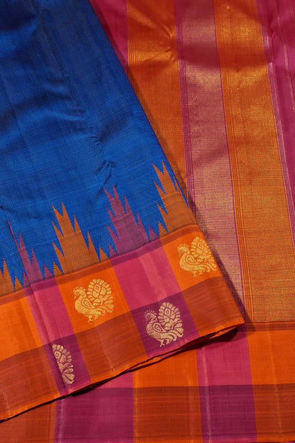 Regal Royal Blue Handloom Kanjeevaram Pure Silk Saree - Luxurion World