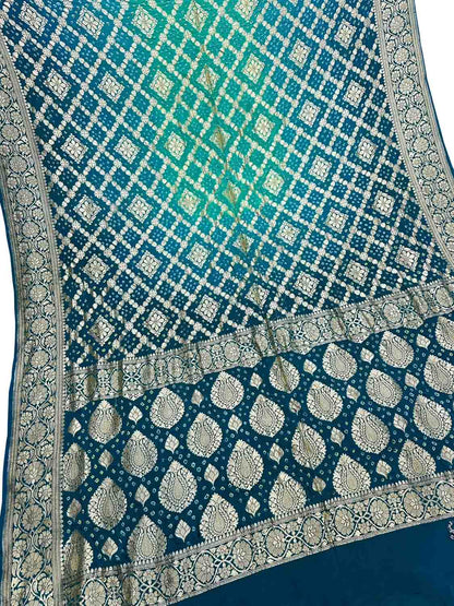 Blue & Green Georgette Banarasi Bandhani Saree - Luxurion World