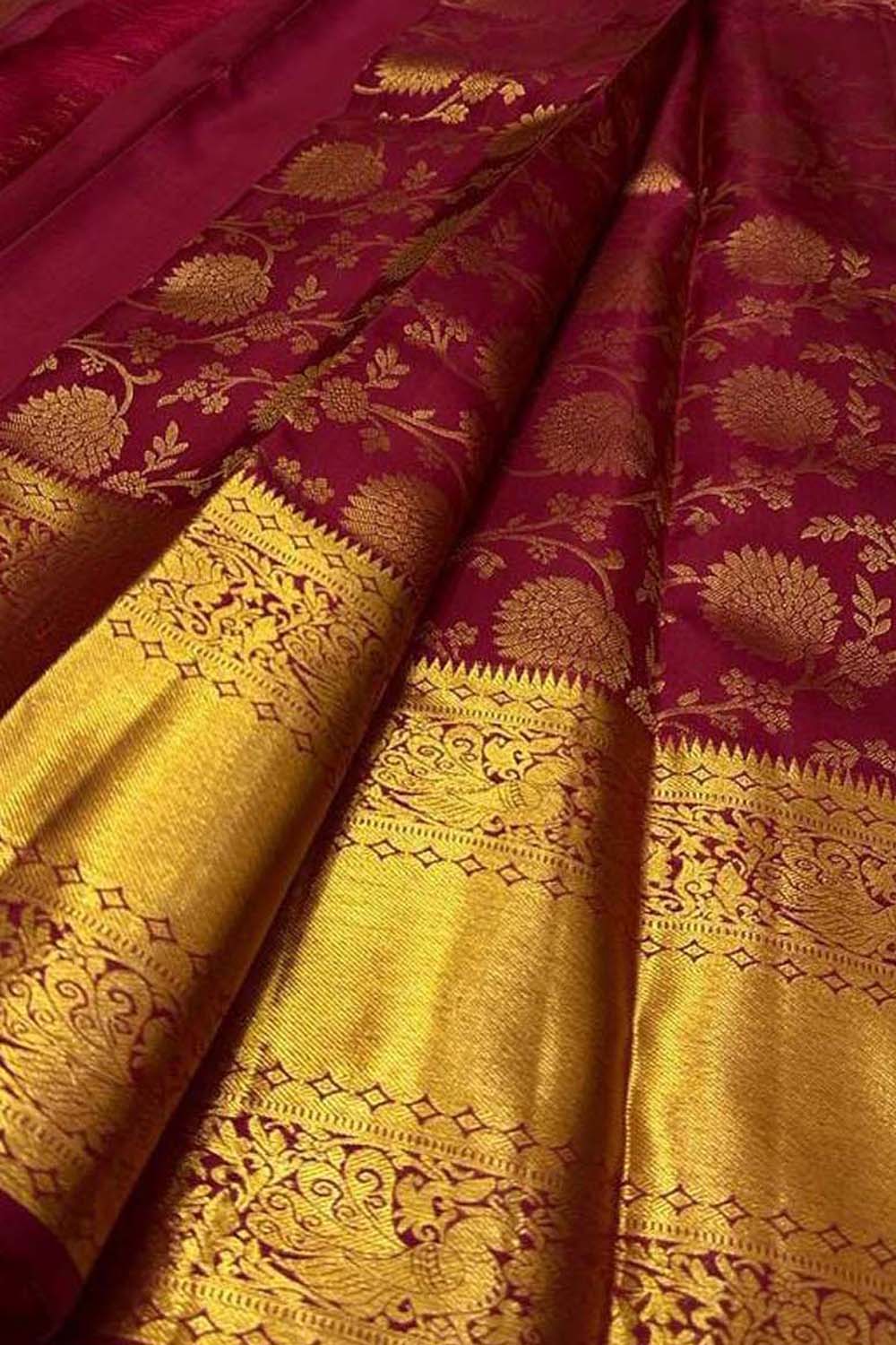 Grey & Maroon | Traditional Design Handwoven Pure Silk Kanjivaram Sar –  Panjavarnam