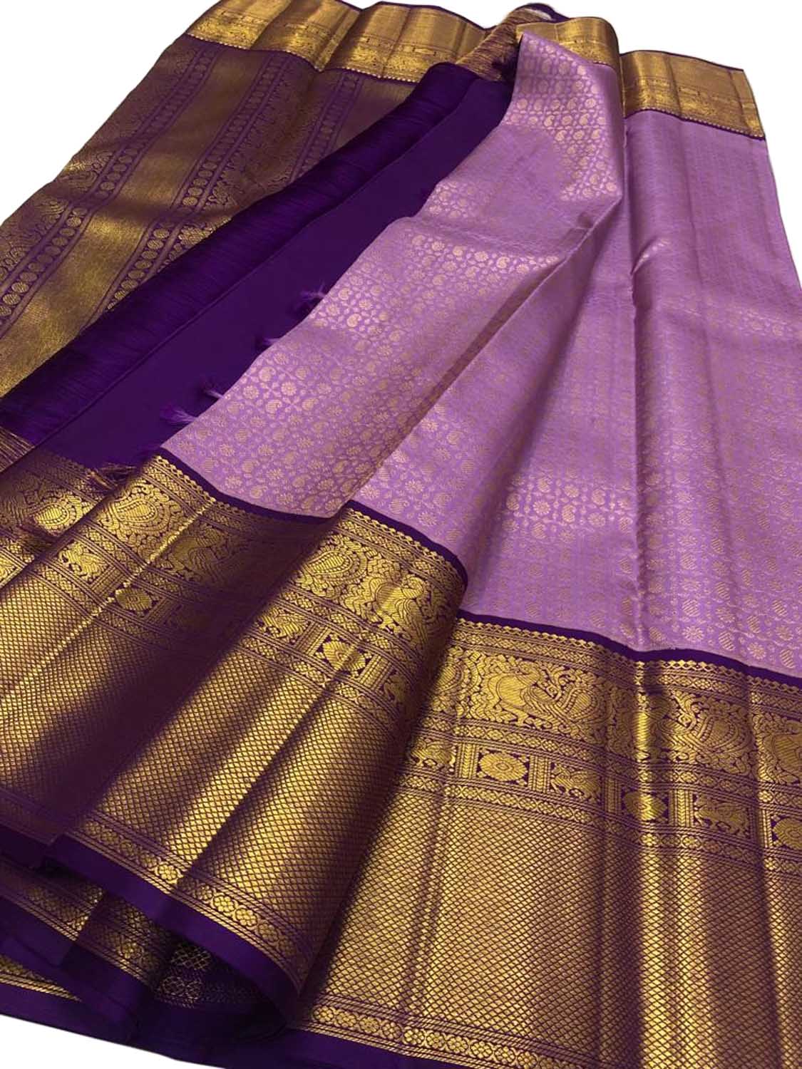 Exquisite Purple Kanjeevaram Handloom Silk Saree - Luxurion World