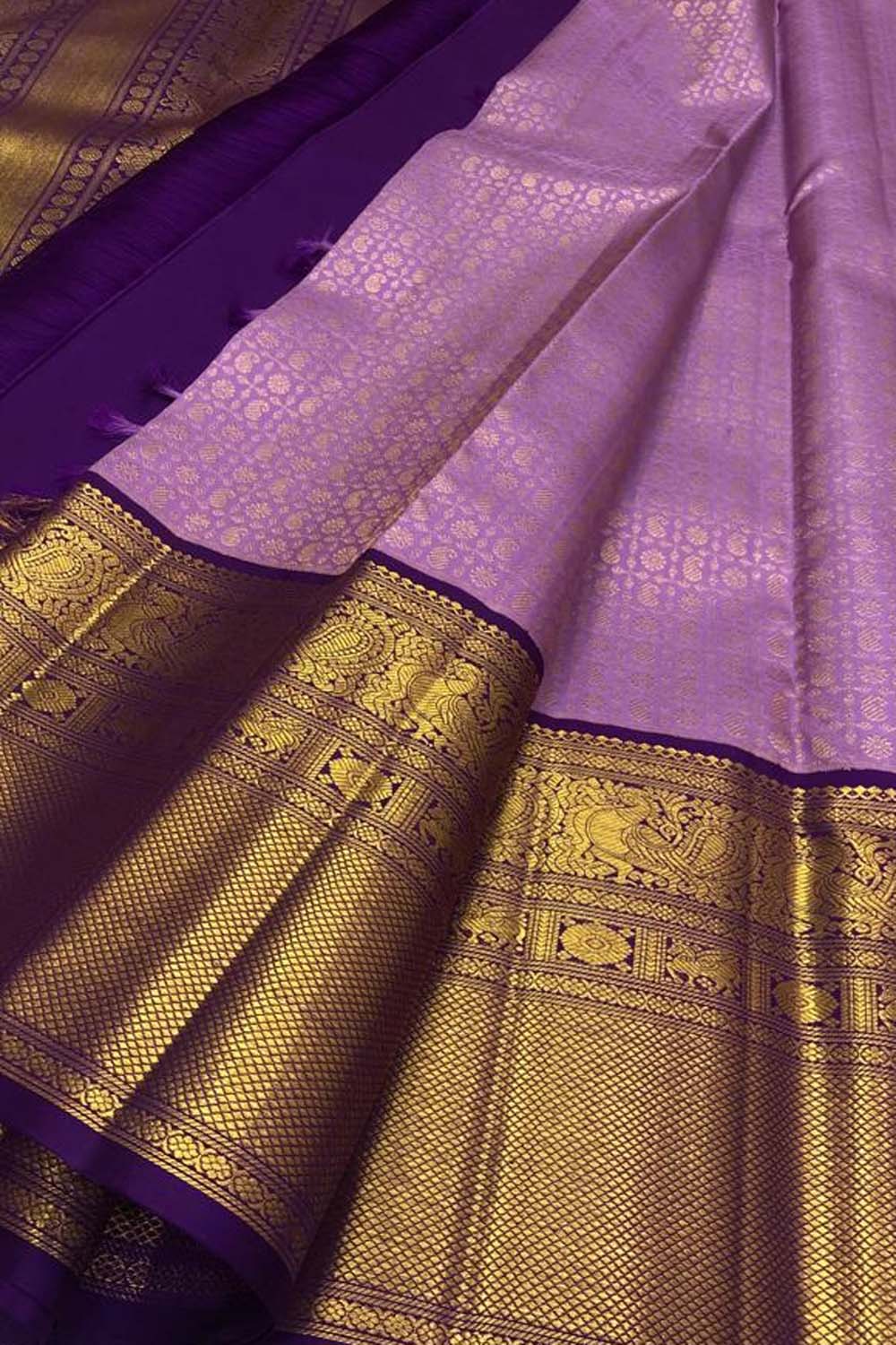 Exquisite Purple Kanjeevaram Handloom Silk Saree - Luxurion World