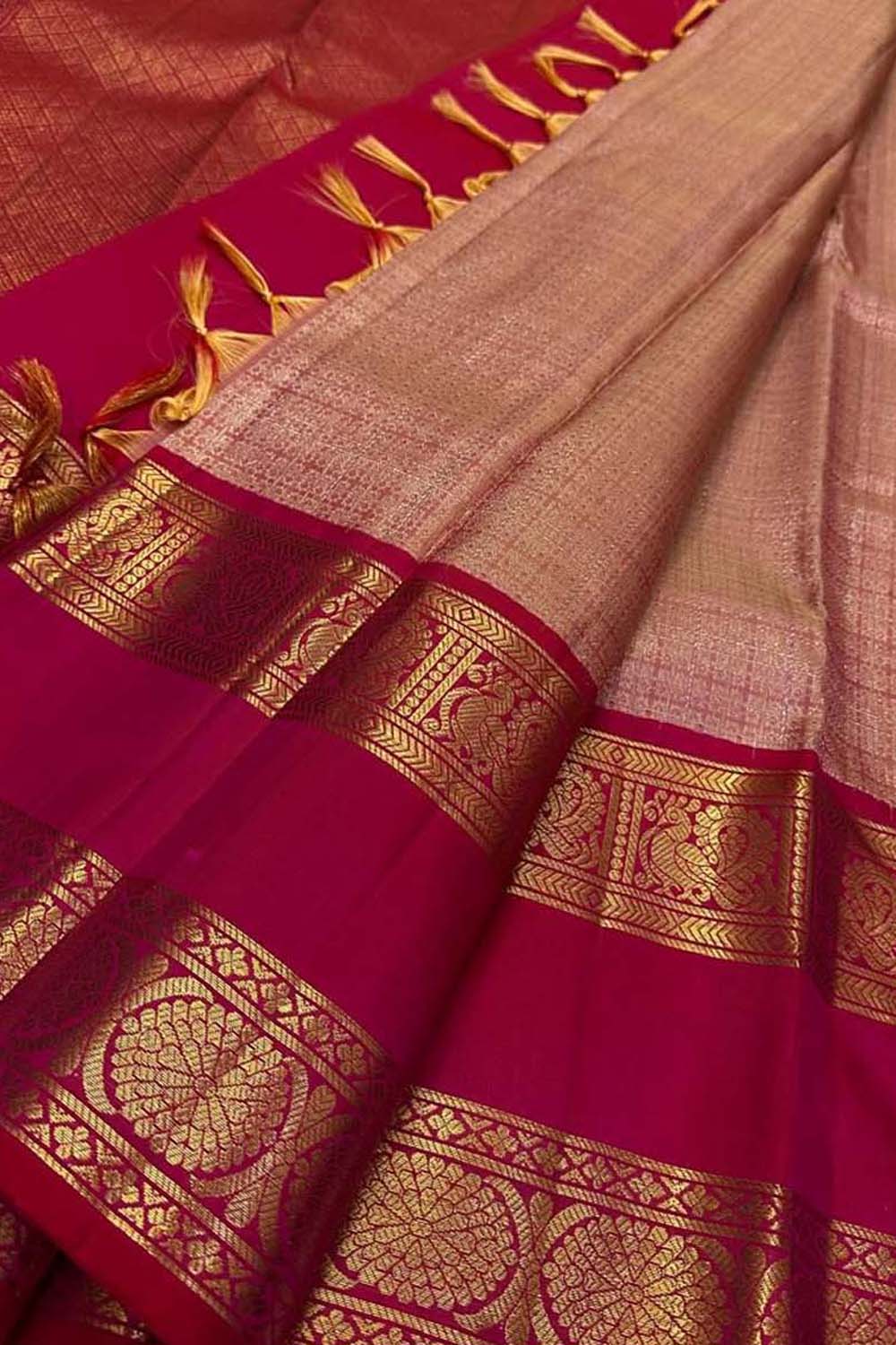 Pink Handloom Kanjeevaram Pure Silk Saree - Luxurion World