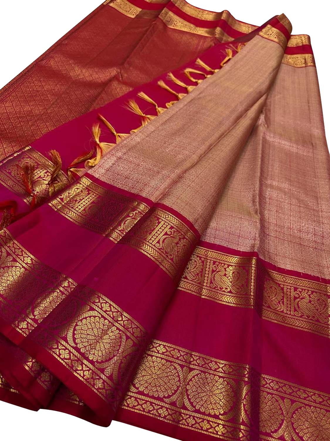 Pink Handloom Kanjeevaram Pure Silk Saree - Luxurion World