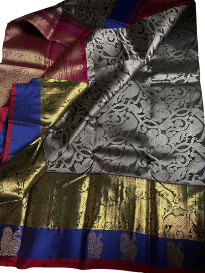 Black Handloom Kanjeevaram Pure Silk Saree - Luxurion World