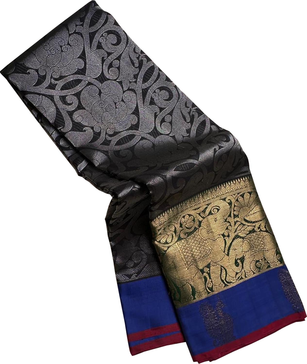 Black Handloom Kanjeevaram Pure Silk Saree - Luxurion World