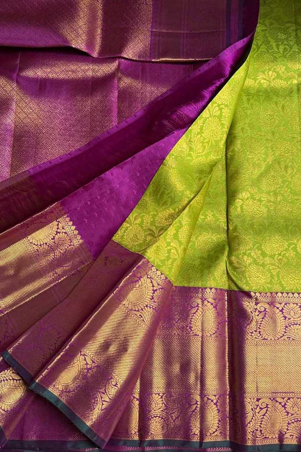 Green Handloom Kanjeevaram Pure Silk Saree - Elegant Luxury - Luxurion World