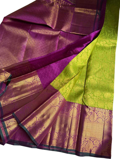 Green Handloom Kanjeevaram Pure Silk Saree - Elegant Luxury - Luxurion World