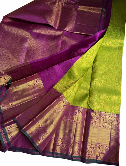 Green Handloom Kanjeevaram Pure Silk Saree - Elegant Luxury - Luxurion World