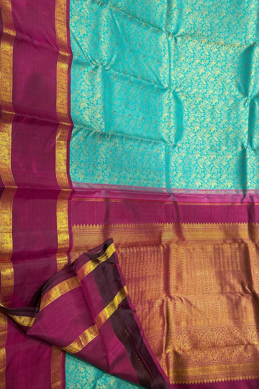 Blue Handloom Kanjeevaram Pure Silk Saree - Luxurion World