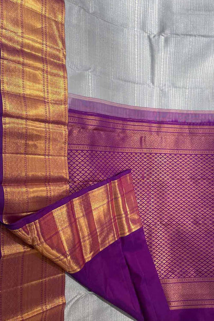 Grey Handloom Kanjeevaram Pure Silk Saree - Luxurion World