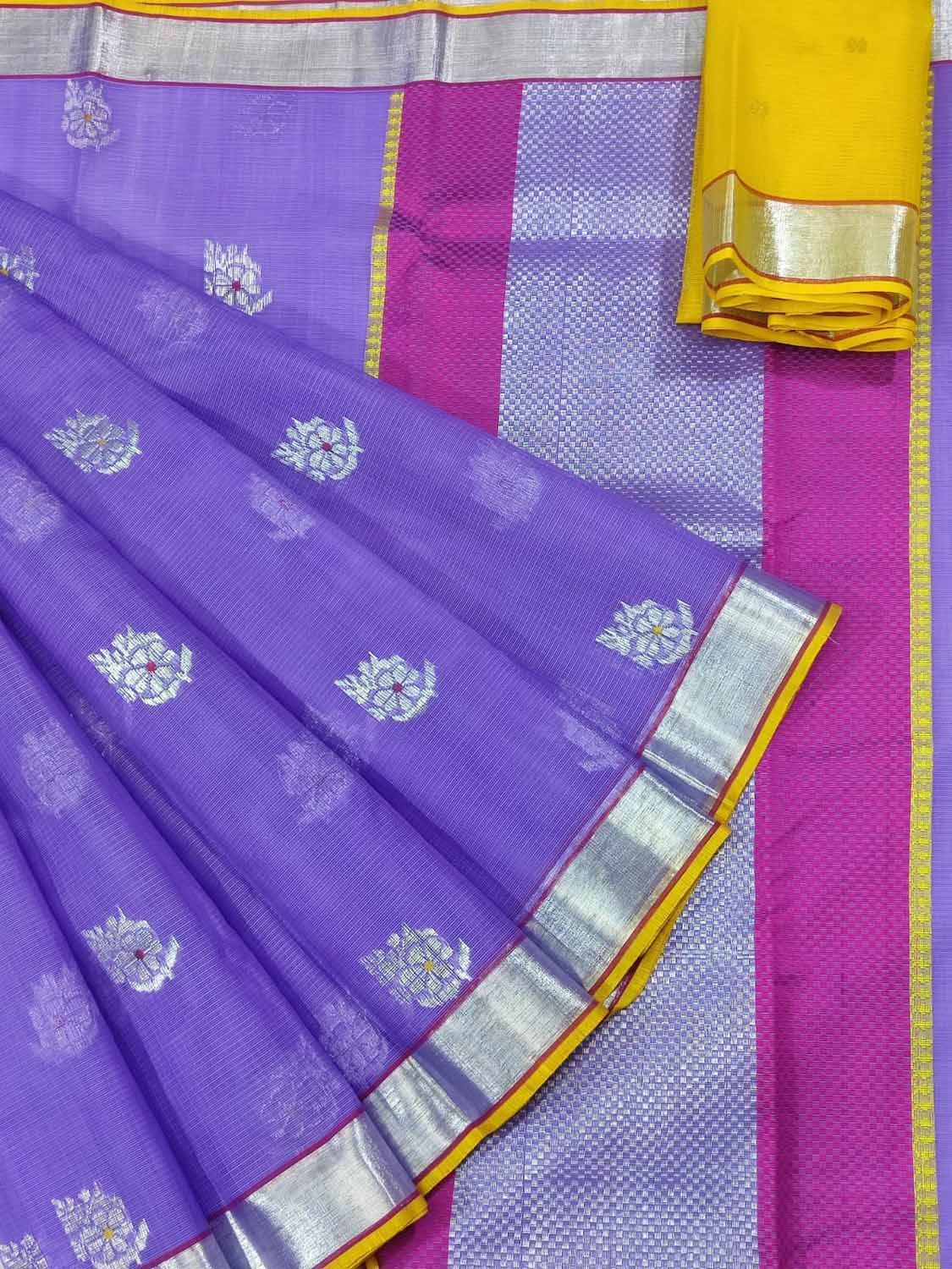 Buy Violet & Yellow- Silk Cotton Saree online | Silk Cotton from  ShrusEternity