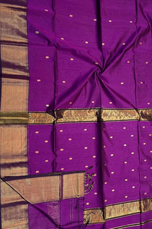 Stunning Purple Handloom Maheshwari Cotton Silk Saree - Luxurion World