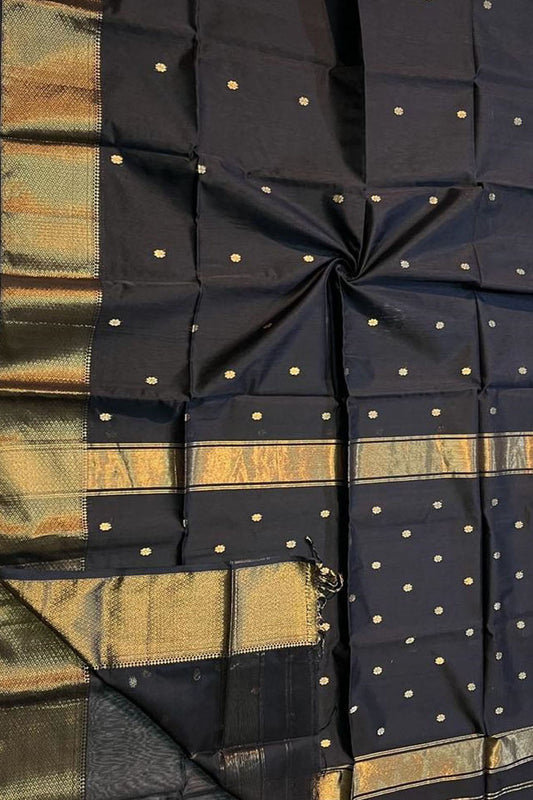 Elegant Black Handloom Maheshwari Cotton Silk Saree - Luxurion World