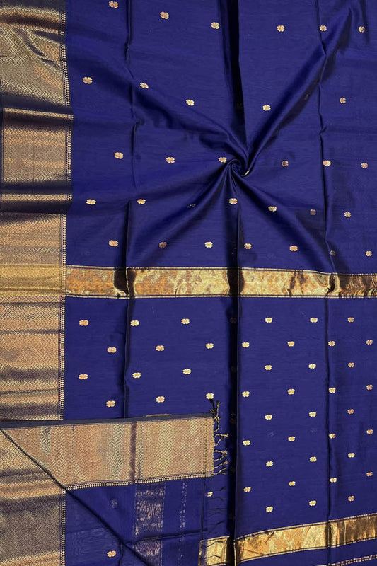 Stunning Blue Handloom Maheshwari Cotton Silk Saree - Luxurion World