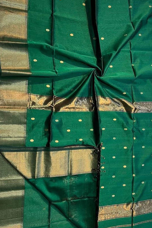 Elegant Green Handloom Maheshwari Saree - Luxurion World