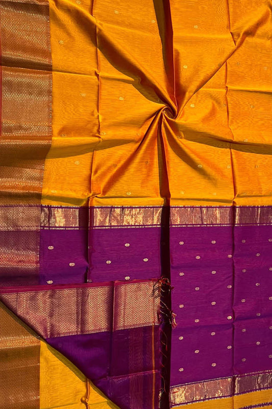 Vibrant Yellow & Pink Handloom Maheshwari Saree