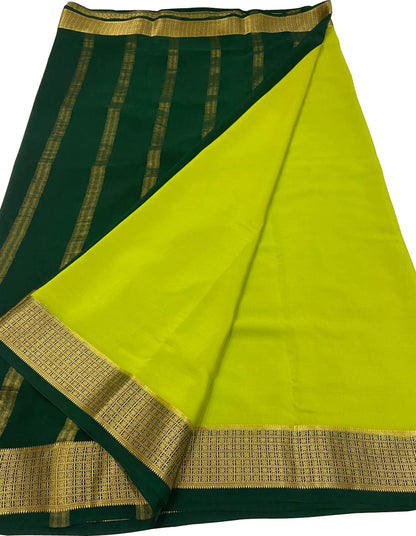 Elegant Green Crepe Silk Saree - Handloom Mysore Beauty - Luxurion World