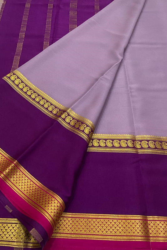 Exquisite Purple Handloom Mysore Crepe Silk Saree - Luxurion World
