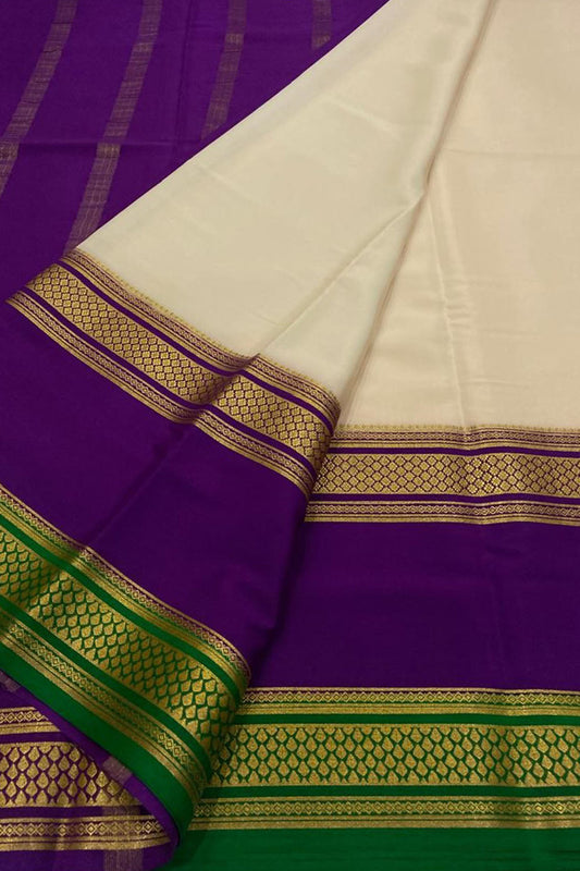 Pastel & Purple Handloom Mysore Crepe Silk Saree - Luxurion World