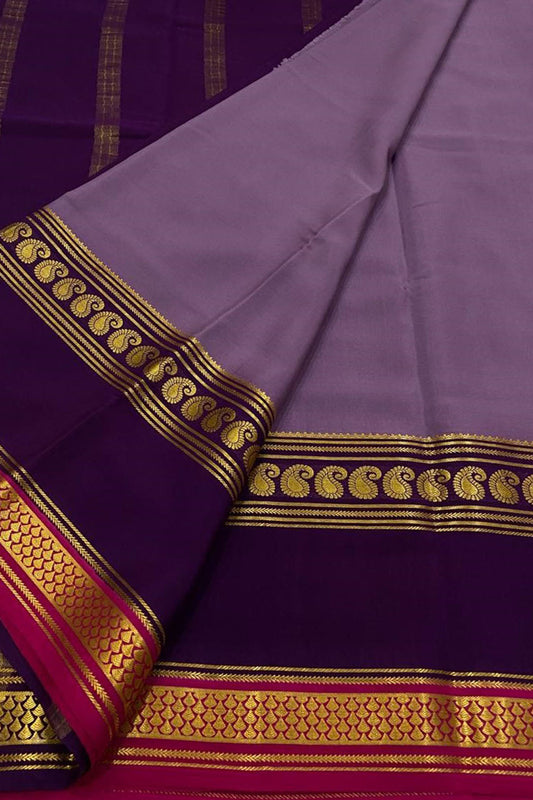 Elegant Purple Handloom Mysore Crepe Silk Saree - Luxurion World
