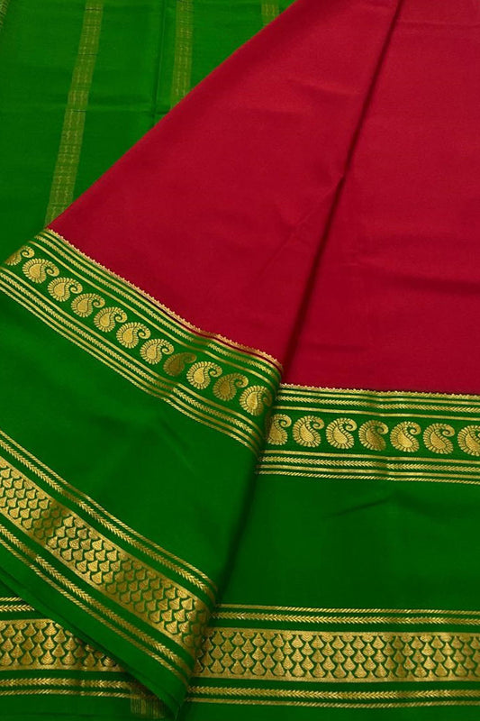 Exquisite Red Mysore Crepe Silk Saree - Luxurion World