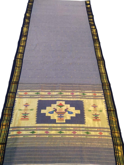 Exquisite Purple Paithani Handloom Cotton Saree - Luxurion World