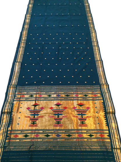 Blue Paithani Handloom Cotton Saree - Elegant and Traditional - Luxurion World