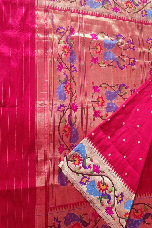 Exquisite Pink Paithani Silk Saree with Lotus Border