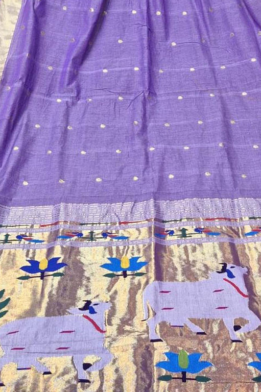 Stunning Purple Paithani Handloom Pure Cotton Saree - Luxurion World