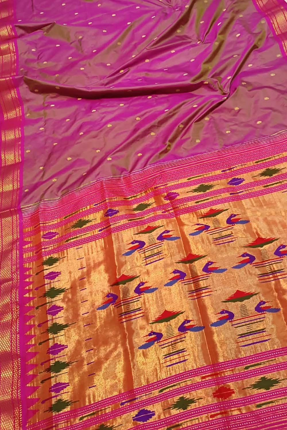 Pink Paithani Saree in Pure Soft Silk With Gold Zari Work with Blouse | Silk  saree blouse designs, Silk sarees online shopping, Party wear sarees